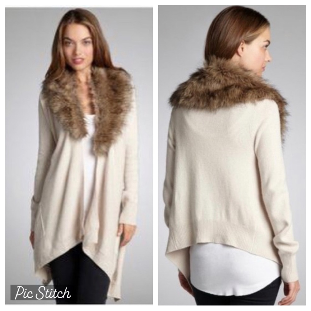 BCBGMaxAzria Morgan Faux Fur Shawl Collar Cardigan Sweater -XS